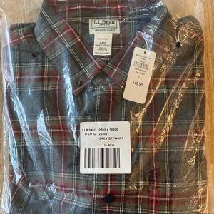 LL Bean Tradit Fit Men's L Reg Flannel Grey Plaid